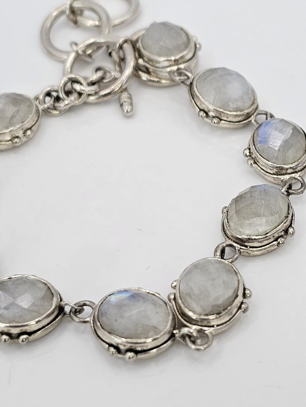Genuine Rainbow Moonstone Sterling Silver Toggle Bracelet!